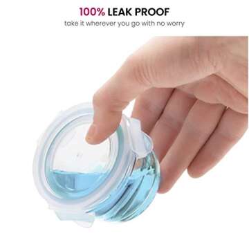 Small Glass Meal Prep Food Storage Container - Airtight, Leakproof, Microwave & Dishwasher Safe - Perfect for Snacks, Dips, 6 Count - Teal