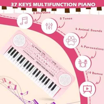 M SANMERSEN Keyboard Piano for Kids 37 Keys Music Piano with Microphone Portable Musical Toy Electro...