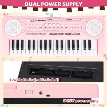 M SANMERSEN Keyboard Piano for Kids 37 Keys Music Piano with Microphone Portable Musical Toy Electronic Piano Birthday Gifts for Girls Ages 3 4 5 6