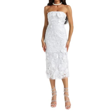 Elegant Lace Mesh Midi Strapless Flower Dress for Occasions