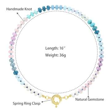 KissYan Beaded Gemstone Necklace for Women, Colorful Boho Bead Choker Natural Stone Surfer Beach Necklaces 14K Gold Plated Summer Handmade Jewelry(J03)