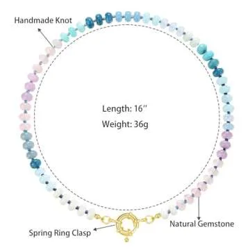 KissYan Beaded Gemstone Necklace for Women, Colorful Boho Bead Choker Natural Stone Surfer Beach Necklaces 14K Gold Plated Summer Handmade Jewelry(J03)