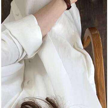 GGUHHU Womens Chic Button Down Rolled-Up Sleeve Long Cotton Blouse Maxi Dress (Medium, White)