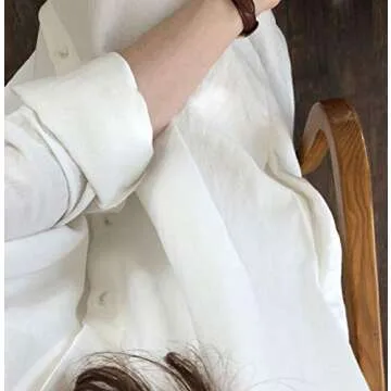 GGUHHU Womens Chic Button Down Rolled-Up Sleeve Long Cotton Blouse Maxi Dress (Medium, White)