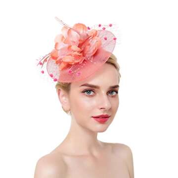 ACTLATI Fascinators Hat for Women Tea Party Headpiece Wedding Cocktail Flower Mesh Feathers Hair Cli...