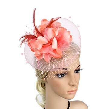 ACTLATI Fascinators Hat for Women Tea Party Headpiece Wedding Cocktail Flower Mesh Feathers Hair Clip 20s Flapper Fascinators