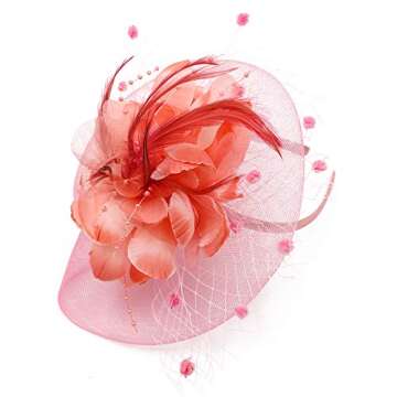 ACTLATI Fascinators Hat for Women Tea Party Headpiece Wedding Cocktail Flower Mesh Feathers Hair Clip 20s Flapper Fascinators