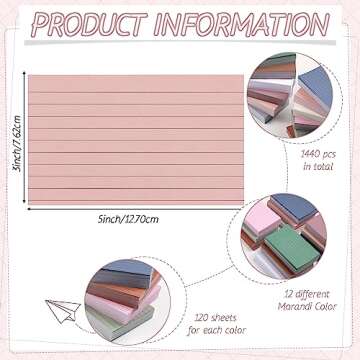 Ctosree 1440 Pcs Colored Index Cards - Vibrant 3 x 5 Inch Flash Cards
