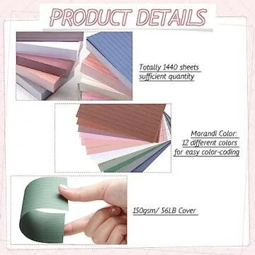 Ctosree 1440 Pcs Colored Index Cards for Studying