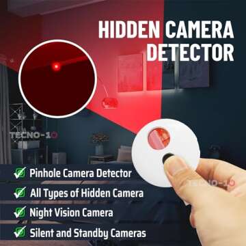 Tecno-10 Innovacion Hidden Camera Detectors Spy Camera Detector for Hotel, Travel, Office, Meeting Rooms, Spy Camera Finder Locates Hidden Camera with Infrared Light, Portable Pocket Sized Only 8 gr