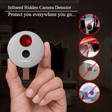 Tecno-10 Innovacion Hidden Camera Detectors Spy Camera Detector for Hotel, Travel, Office, Meeting Rooms, Spy Camera Finder Locates Hidden Camera with Infrared Light, Portable Pocket Sized Only 8 gr