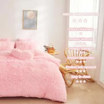 Fluffy Pink Faux Fur Comforter Cover Set - Ultra Soft Plush