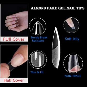 MAGIC ARMOR Almond Fake Gel Nail Tips 120pcs Almond Press on Nails Medium French Design Clear Full Cover Artificial Almond False Nails with Nail Glue for Home DIY Nail Salon Nail Extension,10 size