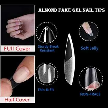 MAGIC ARMOR Almond Fake Gel Nail Tips 120pcs Almond Press on Nails Medium French Design Clear Full Cover Artificial Almond False Nails with Nail Glue for Home DIY Nail Salon Nail Extension,10 size