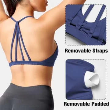 YEOREO Padded Strappy Open Back Sports Bra in Navy