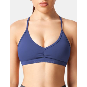 YEOREO Padded Strappy Open Back Sports Bra in Navy