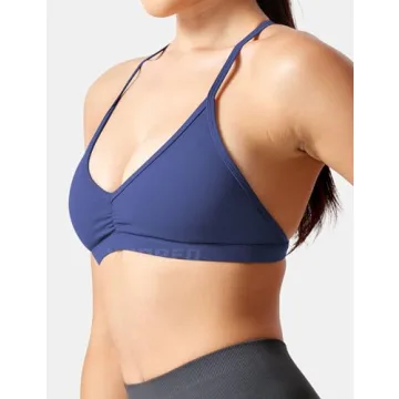 YEOREO Padded Strappy Open Back Sports Bra in Navy