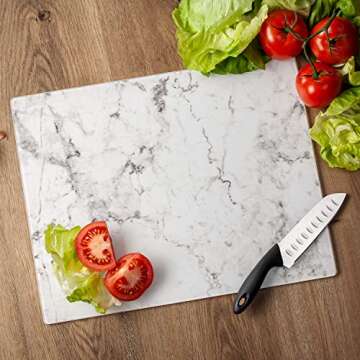 CounterArt White Marble Design 3mm Heat Tolerant Tempered Glass Cutting Board 15” x 12” Manufactured in the USA Dishwasher Safe