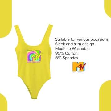 MTV Logo Tank Bodysuit for Women - Sleeveless Vintage-Inspired 80s 90s Festival Wear - Classic Music...