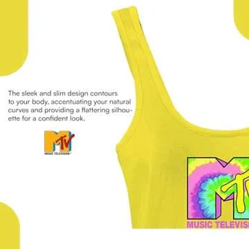 MTV Logo Tank Bodysuit for Women - Sleeveless Vintage-Inspired 80s 90s Festival Wear - Classic Music Television Bodysuit (Yellow, X-Large)