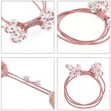 48 Pieces Lucky Bowknot Hair Ties Fashion Pearls Hair Scrunchies Cute High Elasticity Ponytail Holders Hair Rope Elastic Rubber Bands Hair Accessories for Ladies and Women (Black,Blue,Pink,Brown)