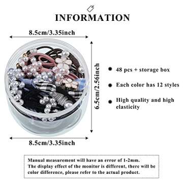 48 Pieces Lucky Bowknot Hair Ties Fashion Pearls Hair Scrunchies Cute High Elasticity Ponytail Holders Hair Rope Elastic Rubber Bands Hair Accessories for Ladies and Women (Black,Blue,Pink,Brown)