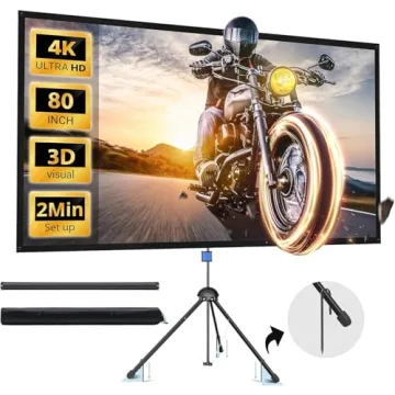 Projector Screen with Stand, PARIS RHÔNE 80-inch Outdoor Indoor Projector Screen 16:9 4K HD PVC, 1....