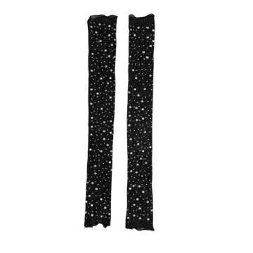 SHENHE Women's Sheer Lace Tulle Gloves Fingerless Elbow Length Arm Sleeves Mittens Rhinestone Black one-size