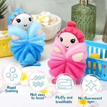 Adorable Mermaid Bath Loofahs for Kids - 2 Pack