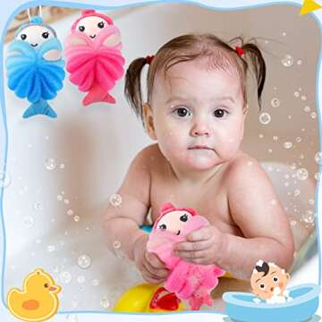 2 Pcs Bath Loofahs Kids Toddler Body Loofahs Cute Cartoon Kids Loofah Kid Bath Sponges Loofah Bath Pouf Body Scrubber Mesh Loofah Sponges for Children Shower Washing Exfoliating (Mermaid)