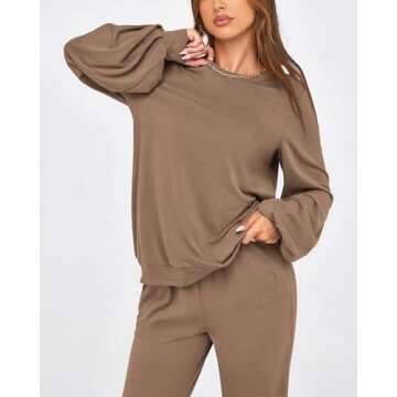 Okiwam Womens 2 Piece Outfits Lounge Sets Long Sleeve Tops Drawstring Jogger Pants Fall Fashion 2024 Pants Sets-XL Khaki