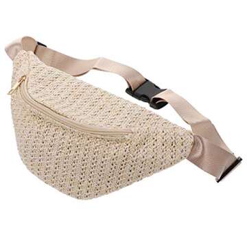 Straw Crossbody Sling Bag for Women Straw Fanny Packs Straw Chest Belt Bum Bag Sling Purse Shoulder Bags, White, One Size