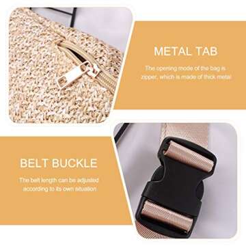 Straw Crossbody Sling Bag for Women Straw Fanny Packs Straw Chest Belt Bum Bag Sling Purse Shoulder Bags, White, One Size
