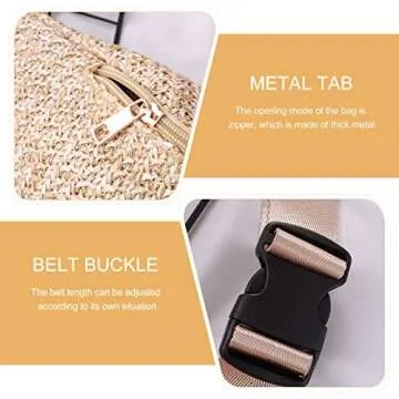 Straw Crossbody Sling Bag for Women Straw Fanny Packs Straw Chest Belt Bum Bag Sling Purse Shoulder Bags, White, One Size