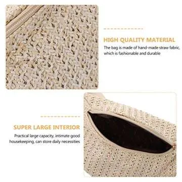 Straw Crossbody Sling Bag for Women Straw Fanny Packs Straw Chest Belt Bum Bag Sling Purse Shoulder Bags, White, One Size