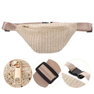 Straw Crossbody Sling Bag for Women Straw Fanny Packs Straw Chest Belt Bum Bag Sling Purse Shoulder Bags, White, One Size
