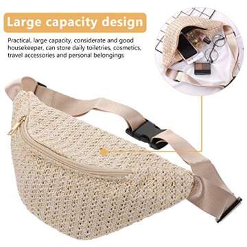 Straw Crossbody Sling Bag for Women Straw Fanny Packs Straw Chest Belt Bum Bag Sling Purse Shoulder Bags, White, One Size