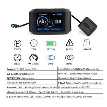 BAFANG 8fun LCD 750C 850C 860C C18 C965 C961 500C SW102 Display Meter Control Panel for Electric Bicycle BBS02 and BBSHD Mid Drive Motor (750C Colorful Display)