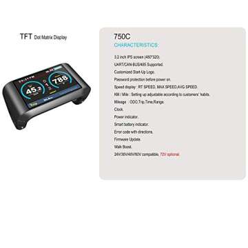 BAFANG 8fun LCD 750C 850C 860C C18 C965 C961 500C SW102 Display Meter Control Panel for Electric Bicycle BBS02 and BBSHD Mid Drive Motor (750C Colorful Display)