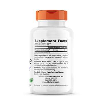 Doctor's Best L-Theanine Contains Suntheanine, Helps Reduce Stress & Sleep, Non-GMO, Gluten Free, Vegan, 150 mg (DRB-00197), 90 Count
