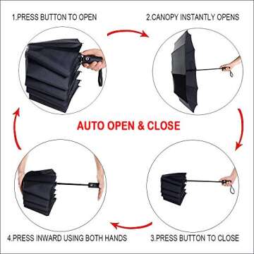 PFFY 2 Packs Travel Umbrella Windproof Auto Open & Close Collapsible Folding Small Compact Backpack Car travel Essentials Purse Umbrellas for Rain Black+Blue