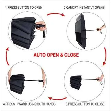 PFFY Self-Closing Travel Umbrella for Windy & Rainy Days