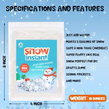 YIQUDUO Instant Snow Powder - Add Water Grows to 100x, Makes 10 Gallons of Fake Artificial Snow- Great for Cloud Slime, Science Projects and DIY Arts & Crafts Snow Decoration