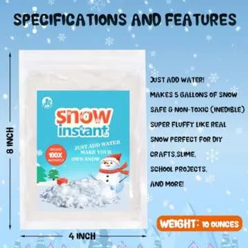 YIQUDUO Instant Snow Powder - Add Water Grows to 100x, Makes 10 Gallons of Fake Artificial Snow- Great for Cloud Slime, Science Projects and DIY Arts & Crafts Snow Decoration