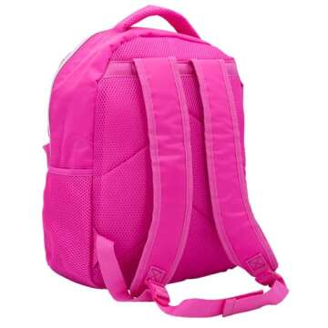 AI ACCESSORY INNOVATIONS Barbie Backpack for Girls, Bookbag with Adjustable Shoulder Straps & Padded Back, Barbie Pink 16 Inch Schoolbag with Raised Embroidered Logo, Durable School Bag for Kids