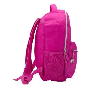 AI ACCESSORY INNOVATIONS Barbie Backpack for Girls, Bookbag with Adjustable Shoulder Straps & Padded Back, Barbie Pink 16 Inch Schoolbag with Raised Embroidered Logo, Durable School Bag for Kids