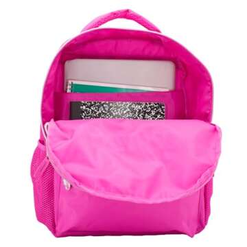 AI ACCESSORY INNOVATIONS Barbie Backpack for Girls, Bookbag with Adjustable Shoulder Straps & Padded Back, Barbie Pink 16 Inch Schoolbag with Raised Embroidered Logo, Durable School Bag for Kids