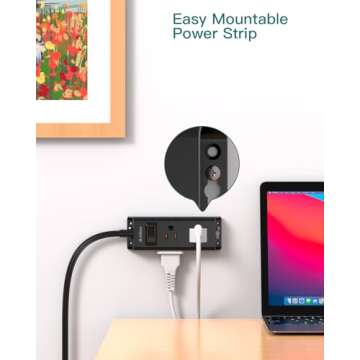 Flat Plug Power Strip, Addtam 5 ft Ultra Flat Extension Cord with 6 Outlets Extender, No Surge Protector for Cruise Ship, Travel, Dorm, Home Office, ETL Listed