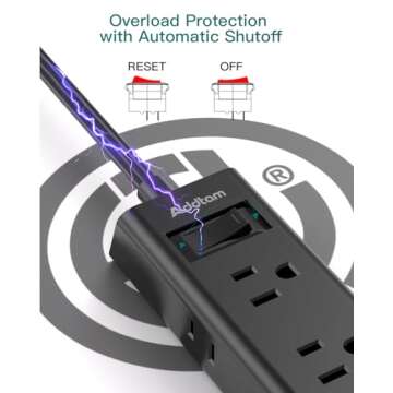 Flat Plug Power Strip, Addtam 5 ft Ultra Flat Extension Cord with 6 Outlets Extender, No Surge Protector for Cruise Ship, Travel, Dorm, Home Office, ETL Listed