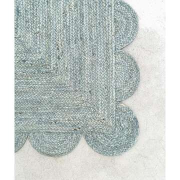 Gautam International Scallop Jute Area Rug Boho Jute Rug Scalloped Coastal Rug, Jungle Mist 8'x10'